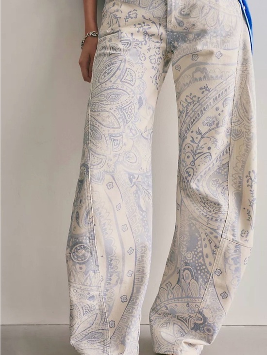 Free People Pants - Free People Paisley Wide-Leg Pants in Ivory and Light Blue